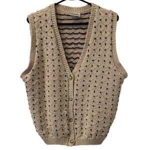 Northern Reflections Vintage Women's Knit Beige Cardigan Sweater Vest Med